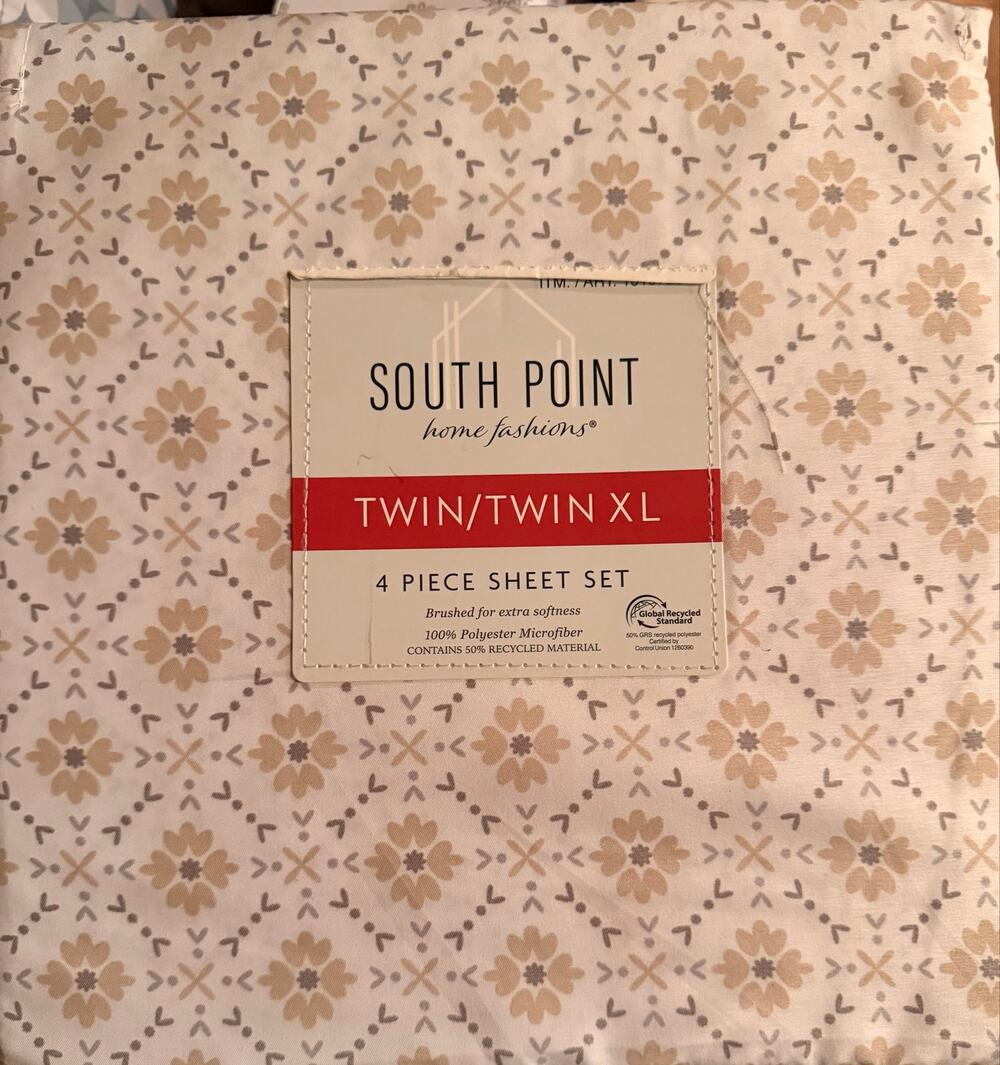 South Point Home Fashions Twin4-Piece Sheet Set – Beige Floral Microfiber